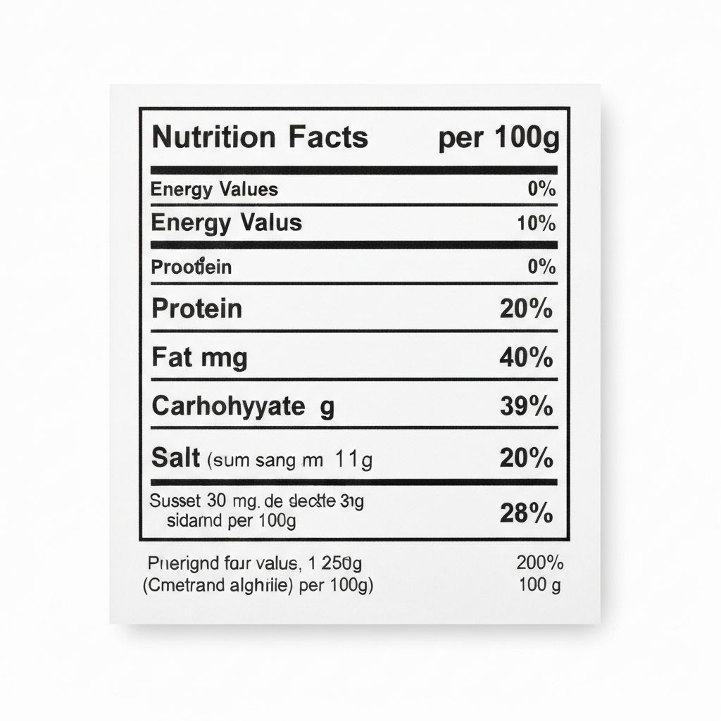 Élelmiszercímkén lévő tápanyag táblázat részlete